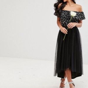 ASOS Maya black sequin and tulle midi dress